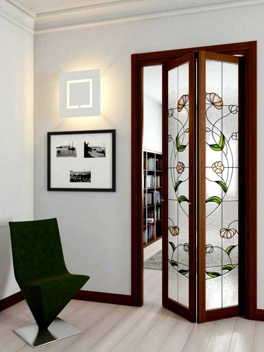Двери гармошка с витражным декором Гродно
