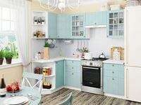 Небольшая угловая кухня в голубом и белом цвете Гродно